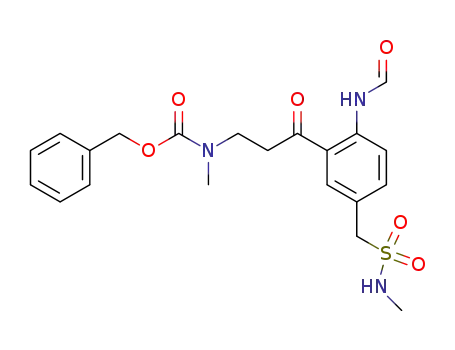 Molecular Structure of 184646-61-5 (Carbamic acid,
[3-[2-(formylamino)-5-[[(methylamino)sulfonyl]methyl]phenyl]-3-oxopropyl
]methyl-, phenylmethyl ester)