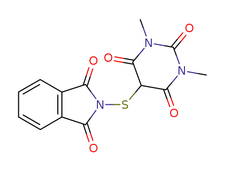 Molecular Structure of 404362-94-3 (1H-Isoindole-1,3(2H)-dione,
2-[(hexahydro-1,3-dimethyl-2,4,6-trioxo-5-pyrimidinyl)thio]-)