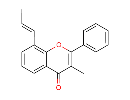Molecular Structure of 97070-55-8 ((E)-3-Methyl-2-phenyl-8-(prop-1-enyl)-4H-1-benzopyran-4-one)
