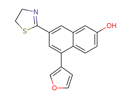 Molecular Structure of 181275-78-5 (2-Naphthalenol, 7-(4,5-dihydro-2-thiazolyl)-5-(3-furanyl)-)
