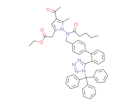Molecular Structure of 230627-26-6 ((4-acetyl-5-methyl-1-{pentanoyl-[2'-(1-trityl-1<i>H</i>-tetrazol-5-yl)-biphenyl-4-ylmethyl]-amino}-1<i>H</i>-pyrrol-2-yl)-acetic acid ethyl ester)