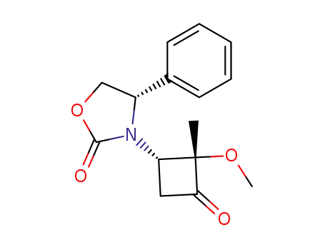 Molecular Structure of 132017-52-8 (2-Oxazolidinone,
3-[(1S,2R)-2-methoxy-2-methyl-3-oxocyclobutyl]-4-phenyl-, (4S)-)