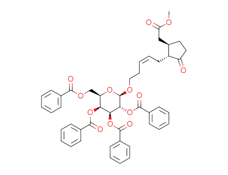 Molecular Structure of 1161442-29-0 (methyl {(1R,2R,2'Z)-3-oxo-2-[5'-(2,3,4,6-tetra-O-benzoyl-β-D-galactopyranosyloxy)pent-2'-enyl]cyclopentane}acetate)