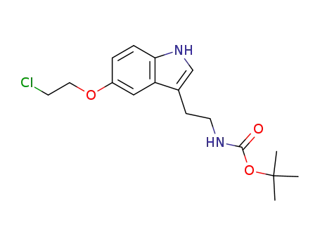 Molecular Structure of 170911-85-0 (Carbamic acid, [2-[5-(2-chloroethoxy)-1H-indol-3-yl]ethyl]-,
1,1-dimethylethyl ester)