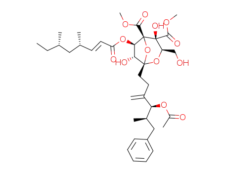 (1S,3R,4S,5R,6R,7R)-1-((4S,5R)-4-Acetoxy-5-methyl-3-methylene-6-phenyl-hexyl)-6-((E)-(4S,6S)-4,6-dimethyl-oct-2-enoyloxy)-4,7-dihydroxy-3-hydroxymethyl-2,8-dioxa-bicyclo[3.2.1]octane-4,5-dicarboxylic acid dimethyl ester