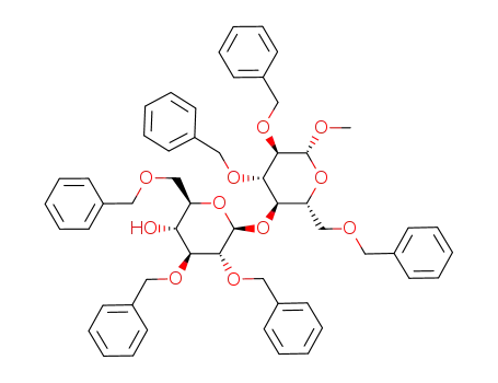 Molecular Structure of 155786-86-0 (methyl 2,3,6-tri-O-benzyl-β-D-glucopyranosyl-(1->4)-2,3,6-tri-O-benzyl-β-D-glucopyranoside)