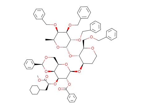 (2-O-benzoyl-4,6-O-benzylidene-3-O-[(S)-1-(methoxycarbonyl)-2-cyclohexylethyloxy]-β-D-galactopyranosyl-O-(1->3)-[(2,3,4-tri-O-benzyl-α-L-fucopyranosyl)-O-(1->4)]-6-O-benzyl-1,2-dideoxy-D-glucopyranose