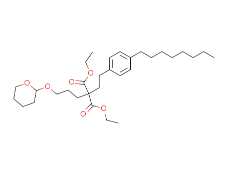 Molecular Structure of 177260-23-0 (diethyl 2-[2-(4-octylphenyl)ethyl]-2-[3-(tetrahydro-2H-pyran-2-yloxy)propyl]malonate)
