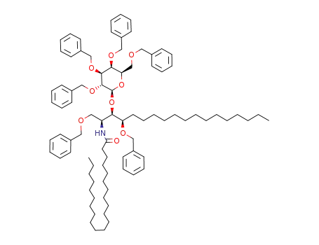 Molecular Structure of 321735-00-6 ((2S,3R,4R)-1,4-di-O-benzyl-3-O-(2',3',4',6'-tetra-O-benzyl-β-D-galactopyranosyl)-2-N-docosanoyl-octadecane)