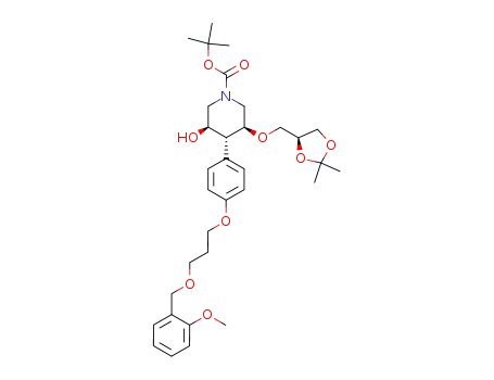 (3S,4R,5R)-3-((S)-2,2-Dimethyl-[1,3]dioxolan-4-ylmethoxy)-5-hydroxy-4-{4-[3-(2-methoxy-benzyloxy)-propoxy]-phenyl}-piperidine-1-carboxylic acid tert-butyl ester