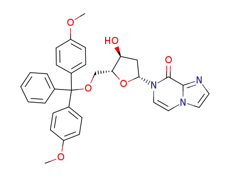 Molecular Structure of 434936-88-6 (7-{2'-deoxy-5'-O-[(4,4'-dimethoxytriphenyl)methyl]-β-D-ribofuranosyl}imidazo[1,2-a]pyrazin-8(7H)-one)
