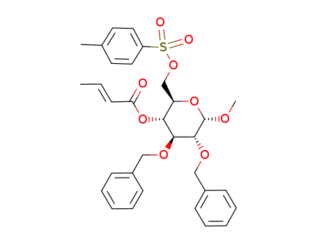 Molecular Structure of 366801-70-9 (methyl 2,3-di-O-benzyl-4-O-crotonyl-6-O-p-toluenesulfonyl-α-D-glucopyranoside)