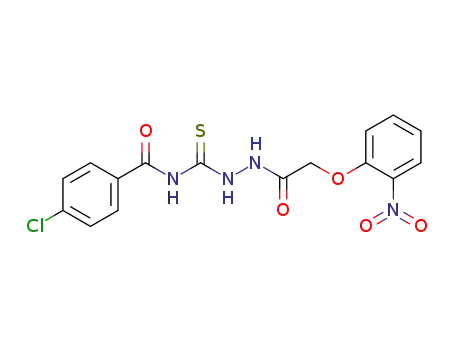 Molecular Structure of 300661-56-7 (4-chloro-<i>N</i>-{<i>N</i>'-[(2-nitro-phenoxy)-acetyl]-hydrazinocarbothioyl}-benzamide)