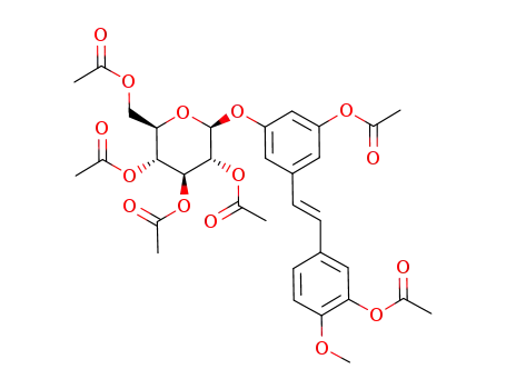 Molecular Structure of 113042-92-5 ((E)-3,3'-diacetoxy-4'-methoxy-5-(2,3,4,6-tetra-O-acetyl-β-D-glucopyranosyloxy)stilbene)
