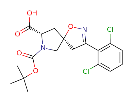 Molecular Structure of 453524-71-5 ((5S,8S)-3-(2,6-dichlorophenyl)-1-oxa-2,7-diazaspiro[4.4]non-2-ene-7-N-Boc-8-carboxylic acid)