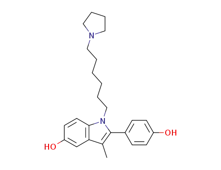 Molecular Structure of 127451-69-8 (2-(4-hydroxyphenyl)-3-methyl-1-[6-(pyrrolidin-1-yl)hexyl]-1H-indol-5-ol)