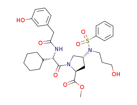 (2S,4R)-4-[Benzenesulfonyl-(3-hydroxy-propyl)-amino]-1-{(S)-2-cyclohexyl-2-[2-(3-hydroxy-phenyl)-acetylamino]-acetyl}-pyrrolidine-2-carboxylic acid methyl ester