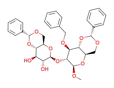 Molecular Structure of 384343-31-1 (methyl (4,6-O-benzylidene-β-D-glucopyranosyl)-(1->2)-3-O-benzyl-4,6-O-benzylidene-β-D-glucopyranoside)