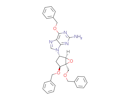 Molecular Structure of 528841-70-5 (6-Benzyloxy-9-((1R,2S,4S,5S)-4-benzyloxy-5-benzyloxymethyl-6-oxa-bicyclo[3.1.0]hex-2-yl)-9H-purin-2-ylamine)