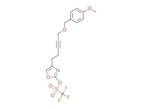 Molecular Structure of 1026570-22-8 (trifluoro-methanesulfonic acid 4-[5-(4-methoxy-benzyloxy)-pent-3-ynyl]-oxazol-2-yl ester)