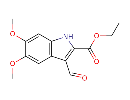 Molecular Structure of 121282-80-2 (1H-INDOLE-2-CARBOXYLIC ACID,3-FORMYL-5,6-DIMETHOXY-,ETHYL ESTER)