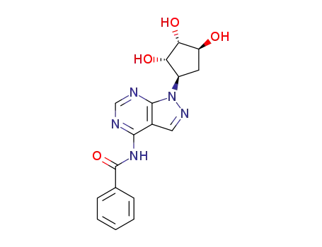 9-[(1'R,2'S,3'R,4'S)-2',3',4'-trihydroxycyclopentan-1'-yl]-9-H-N<sup>6</sup>-benzoylamino-8-aza-7-deazapurine