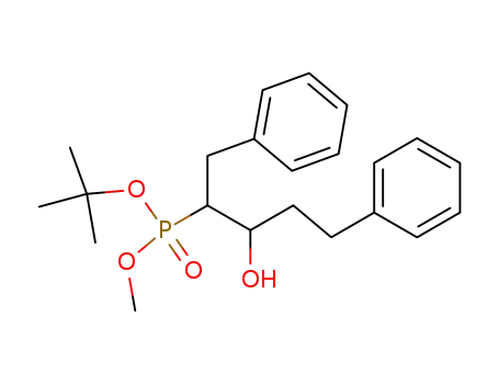 Molecular Structure of 502494-96-4 (Phosphonic acid, [2-hydroxy-4-phenyl-1-(phenylmethyl)butyl]-,
1,1-dimethylethyl methyl ester)