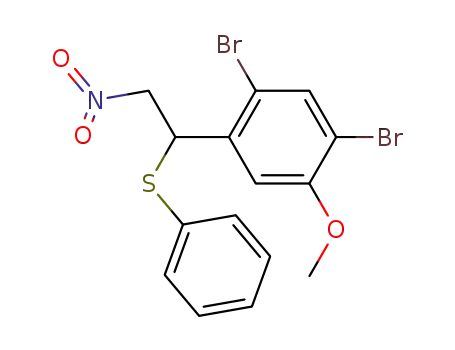 Molecular Structure of 487027-08-7 (Benzene, 1,5-dibromo-2-methoxy-4-[2-nitro-1-(phenylthio)ethyl]-)