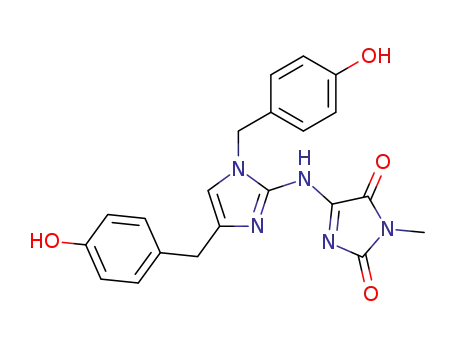 Molecular Structure of 110189-04-3 (1H-Imidazole-2,5-dione,4-[[1,4-bis[(4-hydroxyphenyl)methyl]-1H-imidazol-2-yl]amino]-1-methyl-)