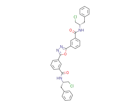 Molecular Structure of 630106-27-3 (Benzamide,
3,3'-(1,3,4-oxadiazole-2,5-diyl)bis[N-[(1S)-1-(chloromethyl)-2-phenyleth
yl]-)