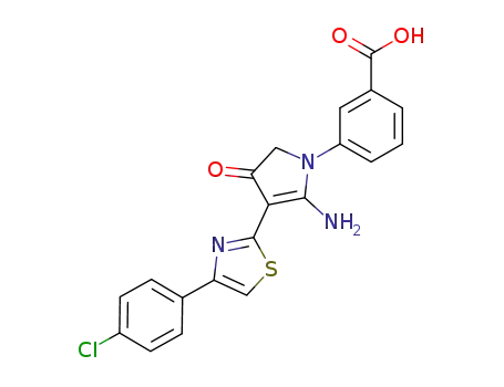 Molecular Structure of 749216-03-3 (3-{5-amino-4-[4-(4-chloro-phenyl)-thiazol-2-yl]-3-oxo-2,3-dihydro-pyrrol-1-yl}-benzoic acid)