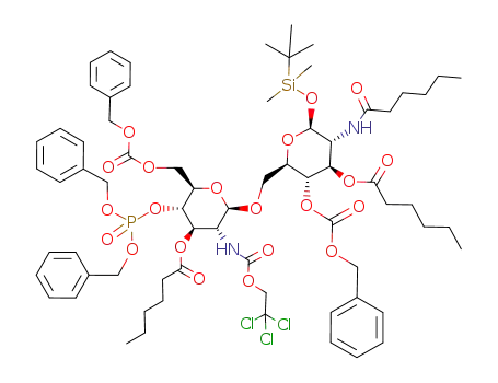 tert-butyldimethylsilyl 4-O-(benzyloxycarbonyl)-6-O-[6-O-(benzyloxycarbonyl)-4-O-[bis(benzyloxy)phosphoryl]-2-deoxy-3-O-hexanoyl-2-[[(2,2,2-trichloroethoxy)carbonyl]amino]-β-D-glucopyranosyl]-2-deoxy-3-O-hexanoyl-2-(hexanoylamino)-β-D-glucopyranoside