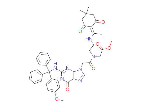 {{2-[1-(4,4-Dimethyl-2,6-dioxo-cyclohexylidene)-ethylamino]-ethyl}-[2-(2-{[(4-methoxy-phenyl)-diphenyl-methyl]-amino}-6-oxo-1,6-dihydro-purin-9-yl)-acetyl]-amino}-acetic acid methyl ester