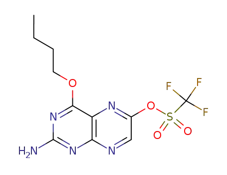 Molecular Structure of 477939-58-5 (Methanesulfonic acid, trifluoro-, 2-amino-4-butoxy-6-pteridinyl ester)