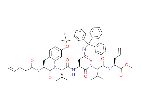 Molecular Structure of 651719-20-9 ((S)-2-{(S)-2-[(S)-2-{(S)-2-[(S)-3-(4-tert-Butoxy-phenyl)-2-pent-4-enoylamino-propionylamino]-3-methyl-butyrylamino}-3-(trityl-carbamoyl)-propionylamino]-3-methyl-butyrylamino}-pent-4-enoic acid methyl ester)