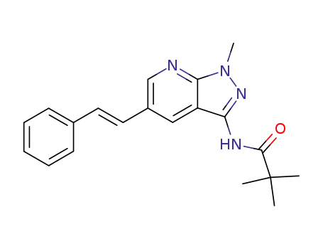 Molecular Structure of 766515-39-3 ((E)-1-methyl-3-(2,2-dimethyl-propionamido)-5-styryl-1H-pyrazolo[3,4-b]pyridine)