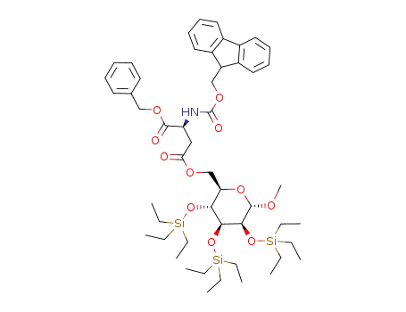 α-benzyl-β-carboxy-(methyl 2,3,4-tri-O-triethylsilyl-α-D-mannopyranos-6-O-yl)-N-9-fluorenylmethoxycarbonyl-L-aspartic acid