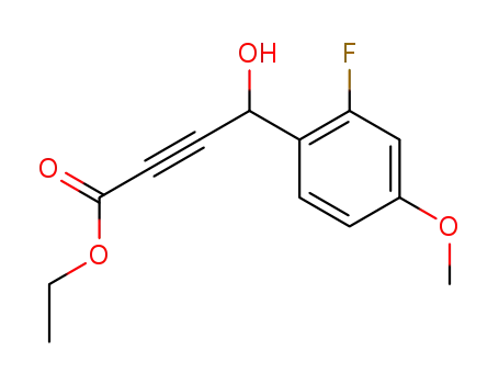 Molecular Structure of 803732-75-4 (2-Butynoic acid, 4-(2-fluoro-4-methoxyphenyl)-4-hydroxy-, ethyl ester)