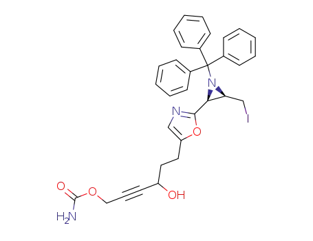 Molecular Structure of 647028-91-9 (2-Hexyne-1,4-diol,
6-[2-[(2S,3R)-3-(iodomethyl)-1-(triphenylmethyl)-2-aziridinyl]-5-oxazolyl]-
, 1-carbamate)