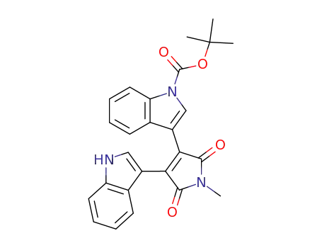 Molecular Structure of 119139-20-7 (1H-Indole-1-carboxylic acid,
3-[2,5-dihydro-4-(1H-indol-3-yl)-1-methyl-2,5-dioxo-1H-pyrrol-3-yl]-,
1,1-dimethylethyl ester)