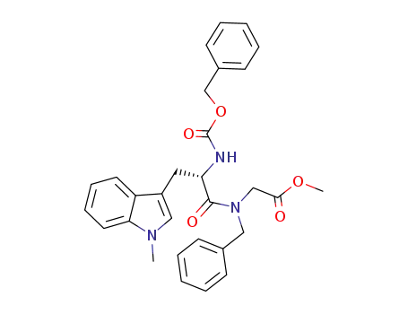 Molecular Structure of 1027965-82-7 ({benzyl-[2-benzyloxycarbonylamino-3-(1-methyl-1<i>H</i>-indol-3-yl)-propionyl]-amino}-acetic acid methyl ester)