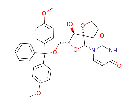 Molecular Structure of 664333-54-4 (1-[5-O-(4,4'-dimethoxytrityl)-2-O,2-C-propano-β-D-arabinofuranosyl]uracil)