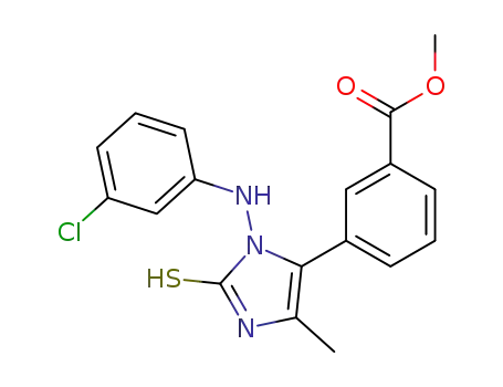Molecular Structure of 454464-58-5 (3-[3-(3-chloro-phenylamino)-2-mercapto-5-methyl-3<i>H</i>-imidazol-4-yl]-benzoic acid methyl ester)