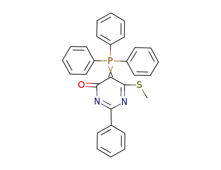 Molecular Structure of 180848-85-5 (4(5H)-Pyrimidinone,
6-(methylthio)-2-phenyl-5-(triphenylphosphoranylidene)-)