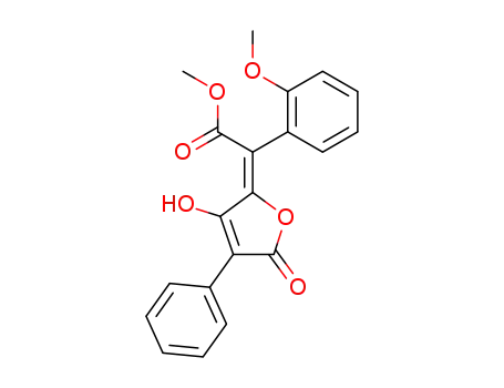 Molecular Structure of 481-59-4 (Benzeneacetic acid, alpha-(3-hydroxy-5-oxo-4-phenyl-2(5H)-furanylidene )-2-methoxy-, methyl ester)