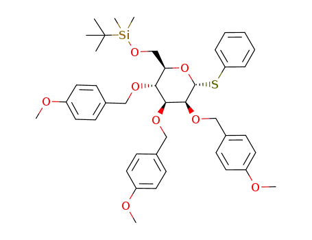 Molecular Structure of 569351-94-6 (phenyl 6-O-tert-butyldimethylsilyl-2,3,4-tri-O-4-methoxybenzyl-1-thio-α-D-mannopyranoside)
