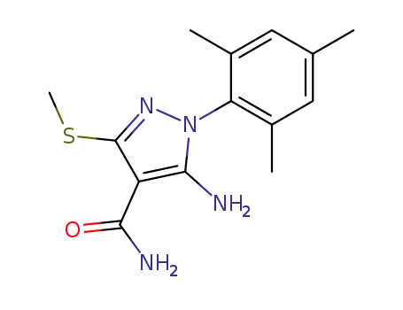 5-amino-4-carboxamido-3-(methylthio)-1-(2,4,6-trimethylphenyl)pyrazole