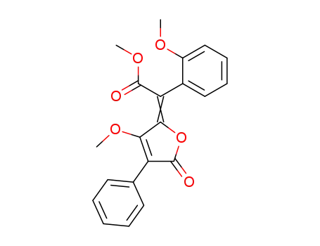 Molecular Structure of 6200-02-8 ((3-methoxy-5-oxo-4-phenyl-5<i>H</i>-furan-2-ylidene)-(2-methoxy-phenyl)-acetic acid methyl ester)