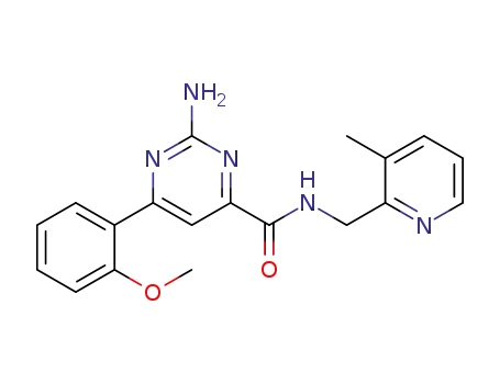 Molecular Structure of 1192345-60-0 (N-((3-methyl-pyridin-2-yl)methyl)-2-amino-6-(2-methoxyphenyl)pyrimidine-4-carboxamide)