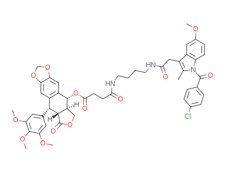 N-{(succinylpodophyllotoxinyl)but-4-yl}-2-{1-(4-chlorobenzoyl)-5-methoxy-2-methyl-1H-indol-3-yl}acetamide